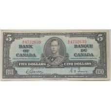 CANADA 1937 . FIVE 5 DOLLARS BANKNOTE . GORDON / TOWERS